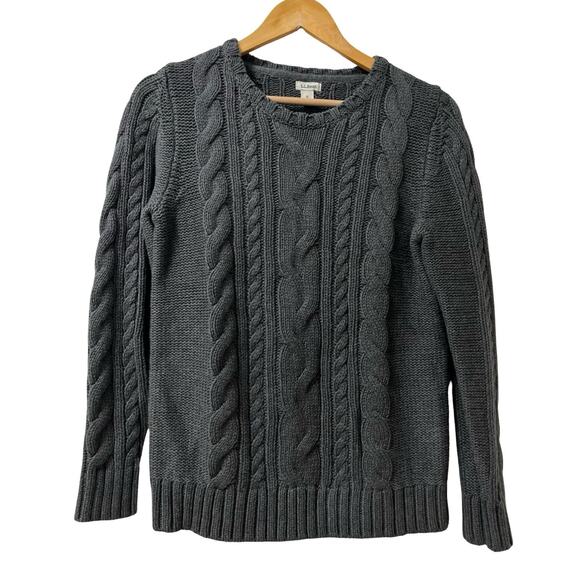LL Bean Womens Double L Heavy Cable Knit Sweater Size M Gray Heritage Fisherman - Picture 1 of 6